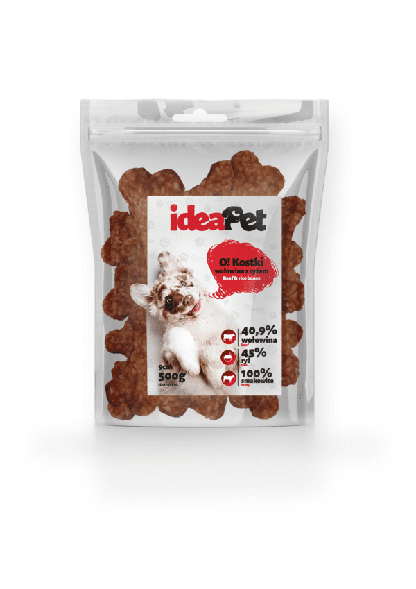 IDEAPET KOSTKI WOŁOWINA Z RYŻEM 500g / Przysmak dla psa
