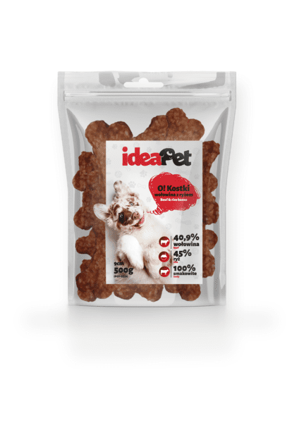 IDEAPET KOSTKI WOŁOWINA Z RYŻEM 500g / Przysmak dla psa