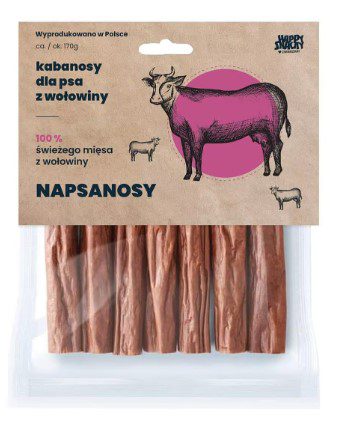HAPPY SNACKY KABANOSY Z WOŁOWINY 7 SZT NAPSANOSY  - Przysmak dla psa