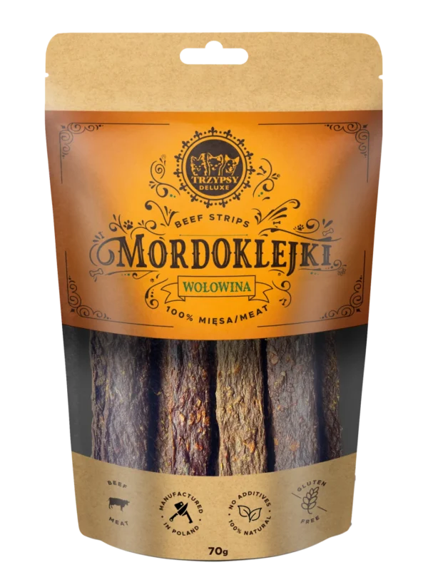 3530f8827738e3ddfac96e9d97ed7e81.webp TRZYPSY MORDOKLEJKI Z WOŁOWINY 70g / 100% mięsa / Przysmak dla psa