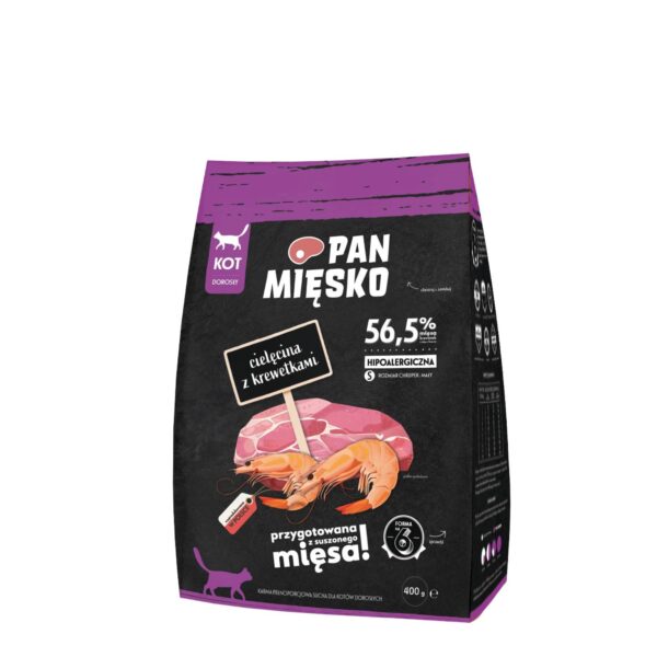 Pan Mięsko karma sucha dla kota Cielęcina z krewetkami S 400g
