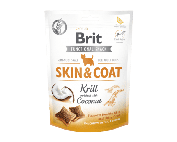 6892df00b89f68e59f0c486ff9ec51cc.png BRIT CARE FUNCTIONAL SNACK SKIN&COAT KRILL 150g / Półmiękki przysmak