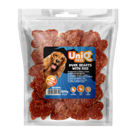 1c6342b310f8114d0cdb447db20219c1.png UNIQ PETS dog snacks 500g Serduszka z kaczką i ryżem