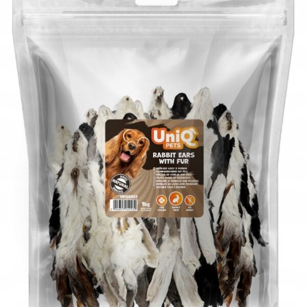 UNIQ PETS Przysmak dla psa z królika - uszy królicze z futrem 1000g