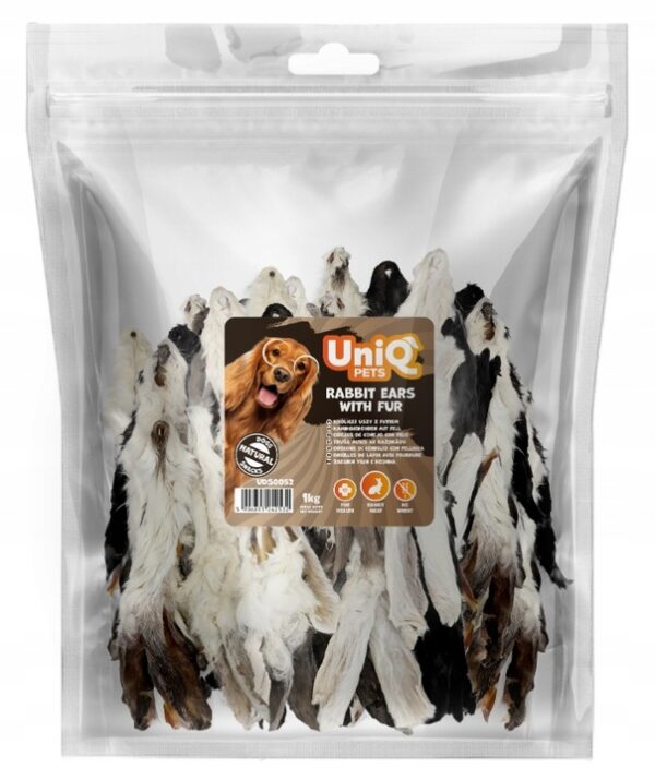 UNIQ PETS Przysmak dla psa z królika - uszy królicze z futrem 1000g