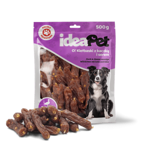 ideaPet Przysmak dla psa - Kiełbaski z kaczką i serem 500g
