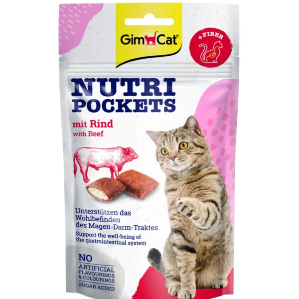 GIMCAT NUTRI POCKETS KOT WOŁOWINA+FIBER 60G