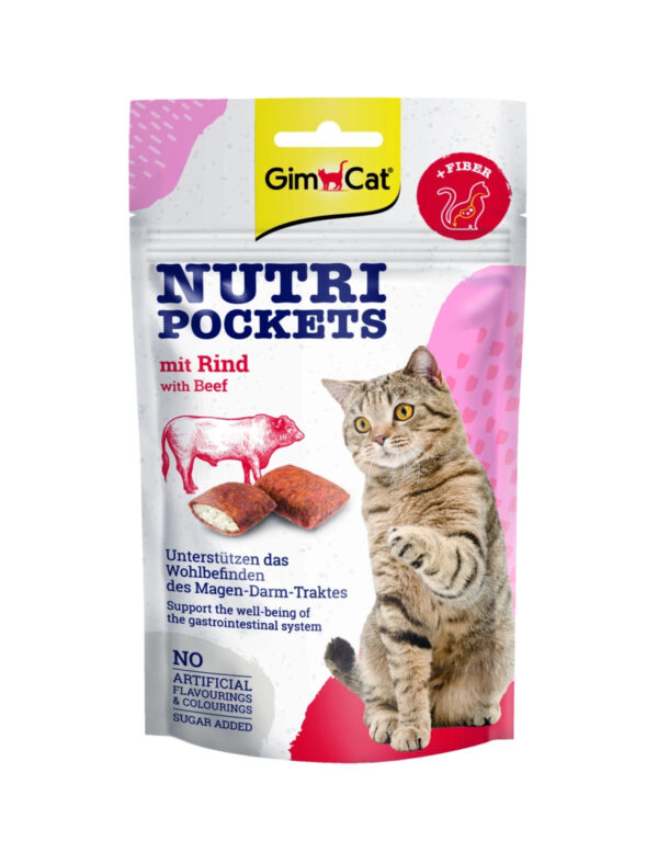 GIMCAT NUTRI POCKETS KOT WOŁOWINA+FIBER 60G