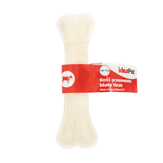 ideaPet Gryzak dla psa - Kość prasowana biała 16 cm