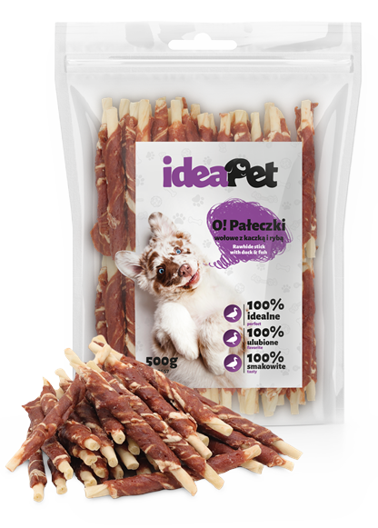 ideaPet Pałeczki wołowe z kaczką i rybą 500g / Przysmak dla psa