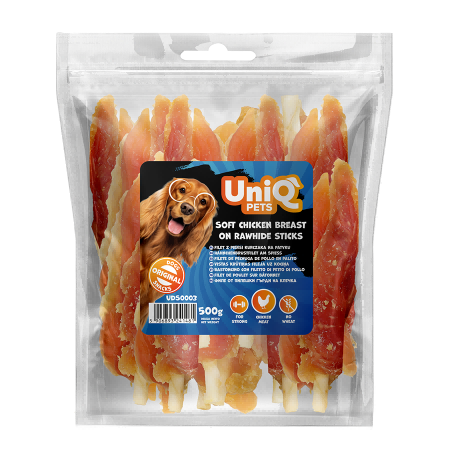 56154d9cd1858db30849f5168575ae1c.png UNIQ PETS dog snacks 500g Filet z piersi kurczaka na patyku