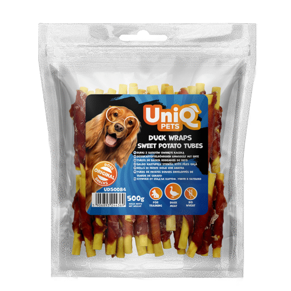 UNIQ PETS przysmaki dla psa rurki z batatów owinięte kaczką 500g