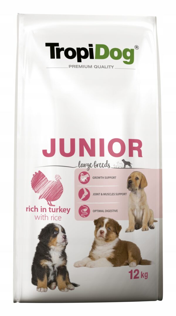 TropiDog Premium Junior LARGE TURKEY RICE 12kg