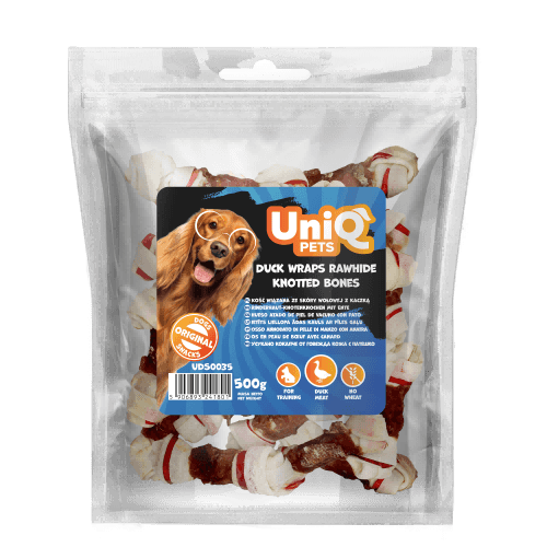 7d44e1db3a782806eed9b59bad658e45.png UNIQ PETS dog snacks 500g Kość wiązana ze skóry wołowej z kaczką