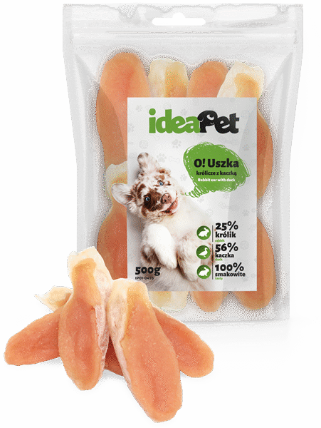 ideaPet Uszka królicze z kaczką 500g / Przysmak dla psa