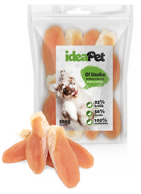 ideaPet Uszka królicze z kaczką 500g / Przysmak dla psa