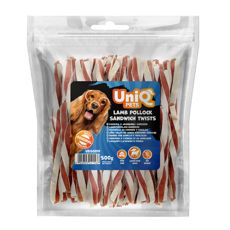 f8ff45ac5c806d98b7cff61ca503e102.png UNIQ PETS dog snacks 500g Kanapka z jagnięciną i dorszem