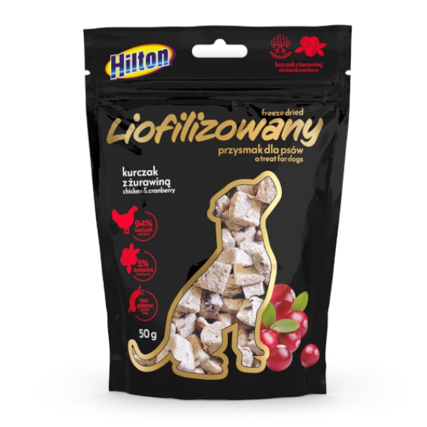 0f5d2439888317c71f0263af086277b3.jpg Hilton liofilizowany przysmak z kurczakiem i żurawiną 50 g dla psa