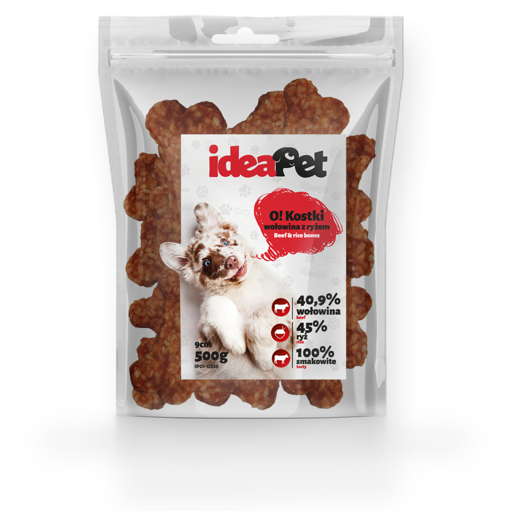 1279b3e1eebc3fcf56ee897151622096-1.png IdeaPet KOSTKI WOŁOWINA Z RYŻEM 500 g – przysmak dla psa – zdjęcie produktu 2