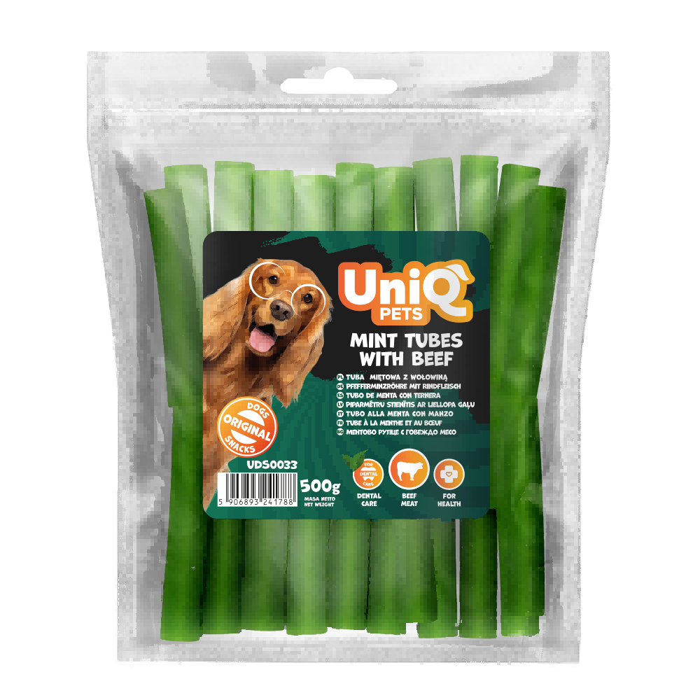 1a8d4712b15dd5e577460ea78eb6e15b.png UniQ Pets przysmaki dla psa 500 g Tuba miętowa z wołowiną – zdjęcie produktu 2