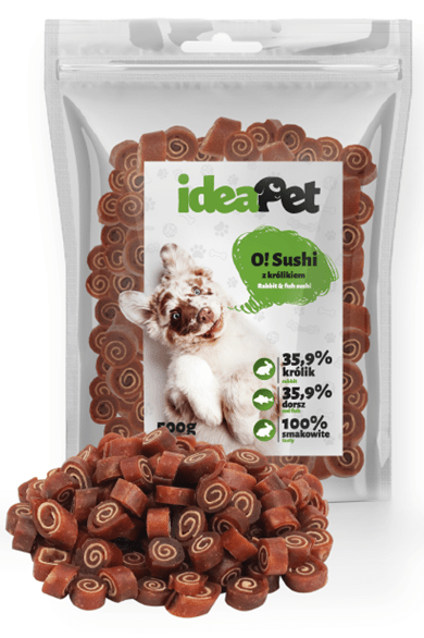 28e6ba5bc109e4597c770f7d5e74a093.png IdeaPet Sushi z królikiem 500 g – przysmak dla psa