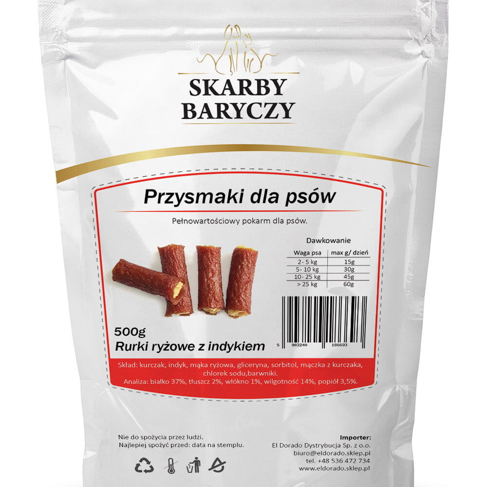 29ad58aa3a8eb8a8401c88c79ae048a5.jpg Skarb Baryczy Skarby Baryczy rurki ryżowe z indyka 500 g przysmak dla psa – zdjęcie produktu 2