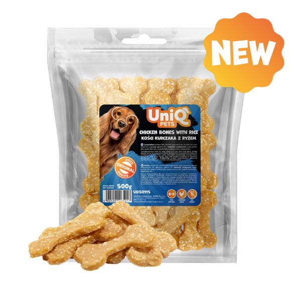 53ec460385de809ceb6843cede768bad.png UniQ Pets przysmaki dla psa CHEWY 500 g kostki z kurczakiem i ryżem