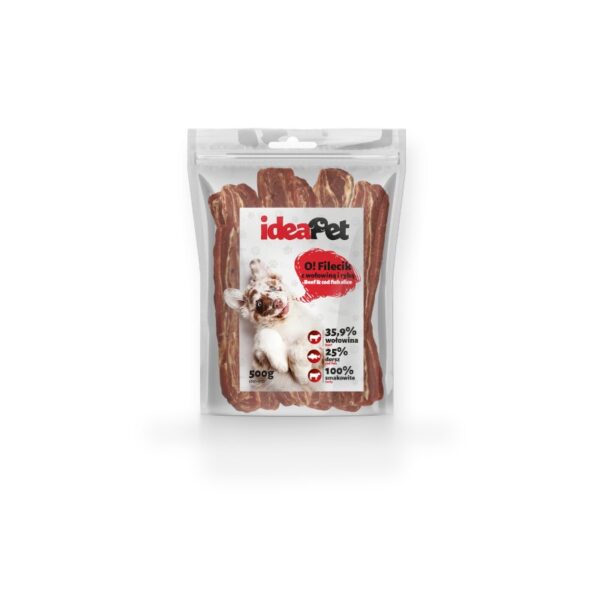 5d2baf9767f2d07e64ec4d0b4b8f915c.jpg IdeaPet FILECIK Z WOŁOWINĄ I RYBĄ 500 g – przysmak dla psa