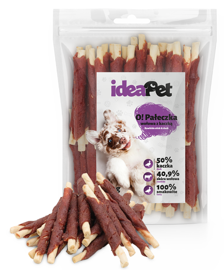 5dde9eeff47e4c4fda882922a5214916.png IdeaPet Pałeczka wołowa z kaczką 500 g – przysmak dla psa