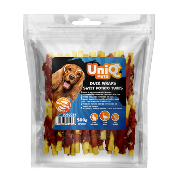 70b55425a1e53327237a63ed7b56dab9.png UniQ Pets przysmaki dla psa rurki z batatów owinięte kaczką 500 g – zdjęcie produktu 2
