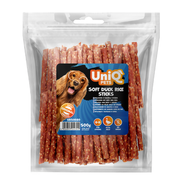 73fc87e5fa48c07732284346507447b0.png UniQ Pets przysmaki dla psa paluszki z kaczką i ryżem 500 g – zdjęcie produktu 2