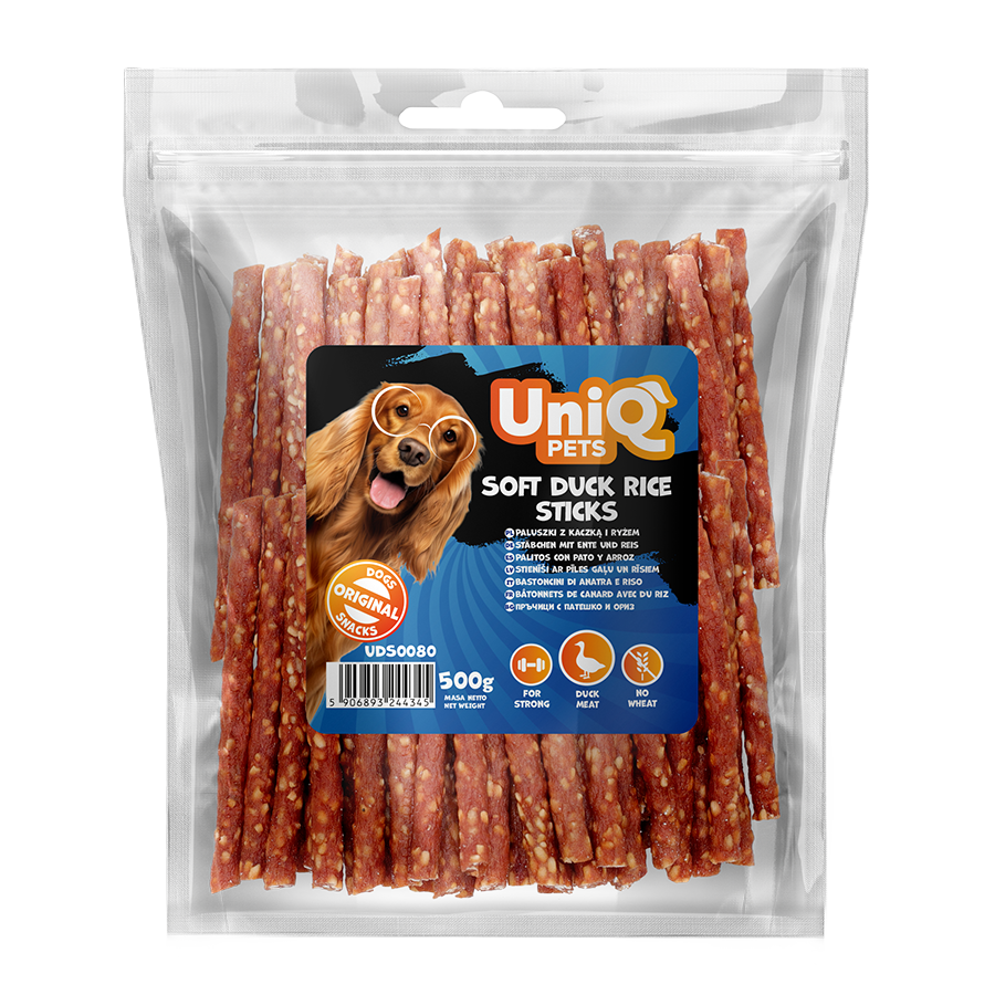 73fc87e5fa48c07732284346507447b0.png UniQ Pets przysmaki dla psa paluszki z kaczką i ryżem 500 g – zdjęcie produktu 2
