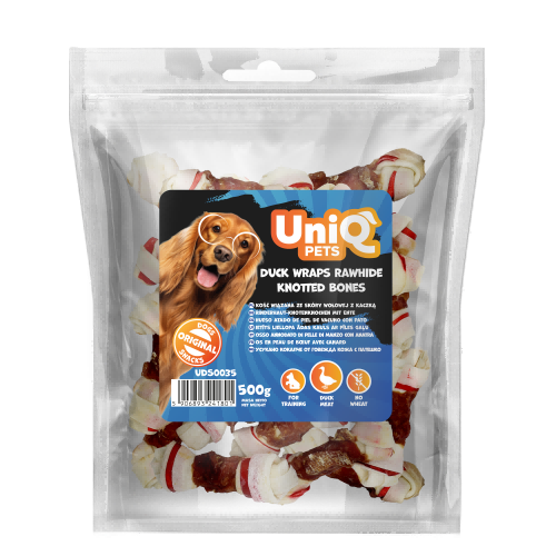 7d44e1db3a782806eed9b59bad658e45.png UniQ Pets przysmaki dla psa 500 g Kość wiązana ze skóry wołowej z kaczką – zdjęcie produktu 2