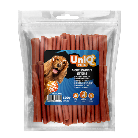 8884f8e6b392c40ce5f1b76e703a15bd.png UniQ Pets przysmaki dla psa 500 g Paluszki z królika – zdjęcie produktu 2