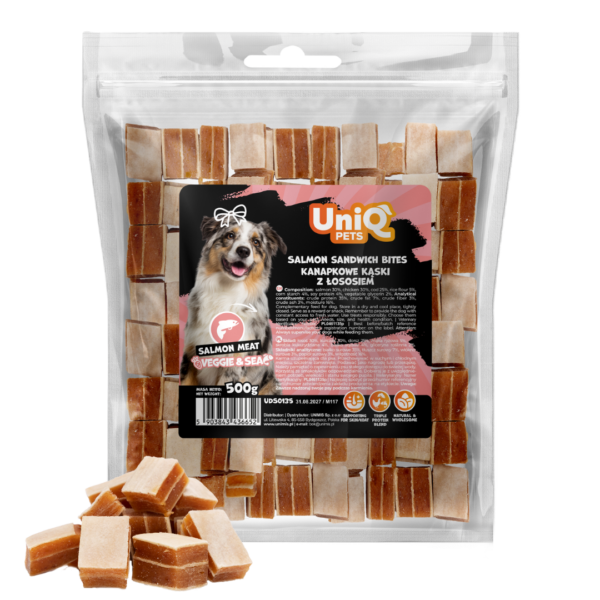 88d0b7f38ee73f7937f90c380dfc8fa2.png UniQ Pets przysmaki dla psa SNIFFY 500 g mini fileciki z kurczakiem i rybą
