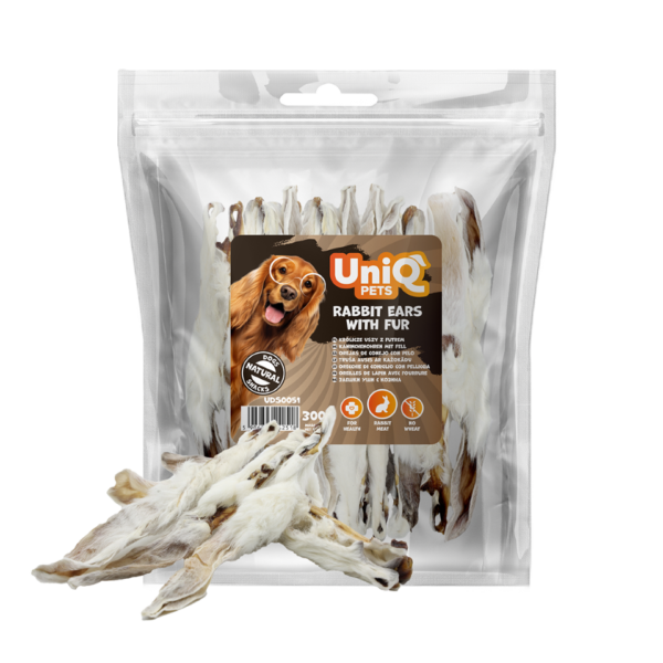 8d754839a09541e0eab1ad9e8574e85d.png UniQ Pets przysmaki dla psa NATURAL 300 g uszy królicze z futrem