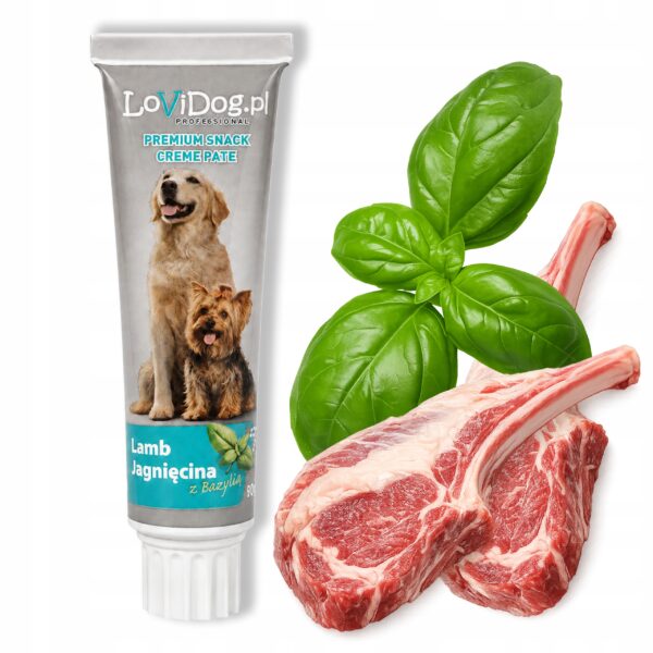 96a0c6574127bfe9e84e73f4f87fbba9.jpg Lovidog pasztet dla psa JAGNIĘCINA Z BAZYLIĄ Pasta smakowa do lizania 90 g