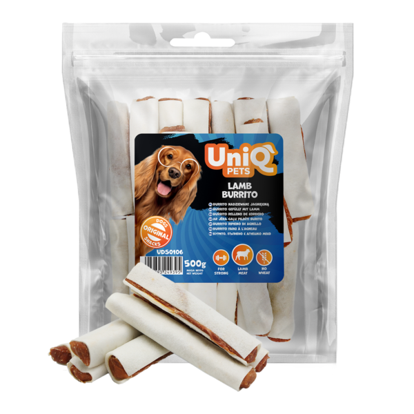 a9b45bea3f350fe4cd6ca2e8ee44ae0c.png UniQ Pets przysmaki dla psa RAWHIDE 500 g burrito nadziewane jagnięciną