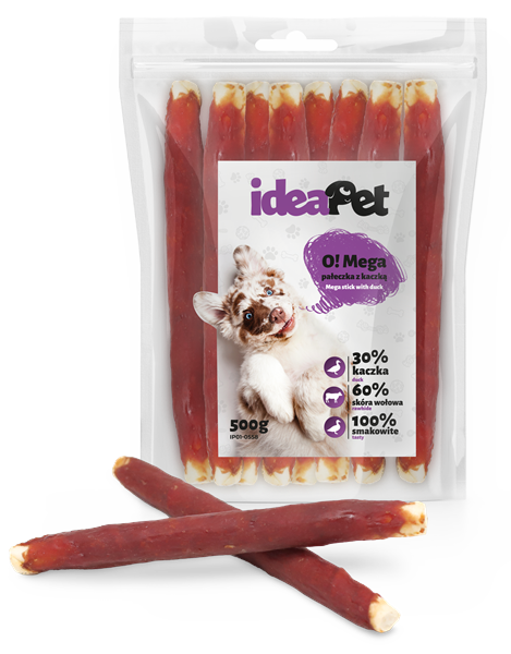 ad121b8a29599fdeb623c202760d6004.png IdeaPet Mega pałeczka z kaczką 24 cm 500 g – przysmak dla psa