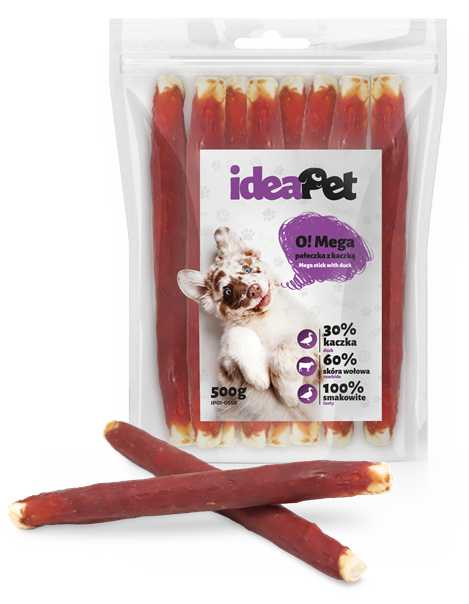 ad121b8a29599fdeb623c202760d6004.png IdeaPet Mega pałeczka z kaczką 24 cm 500 g – przysmak dla psa