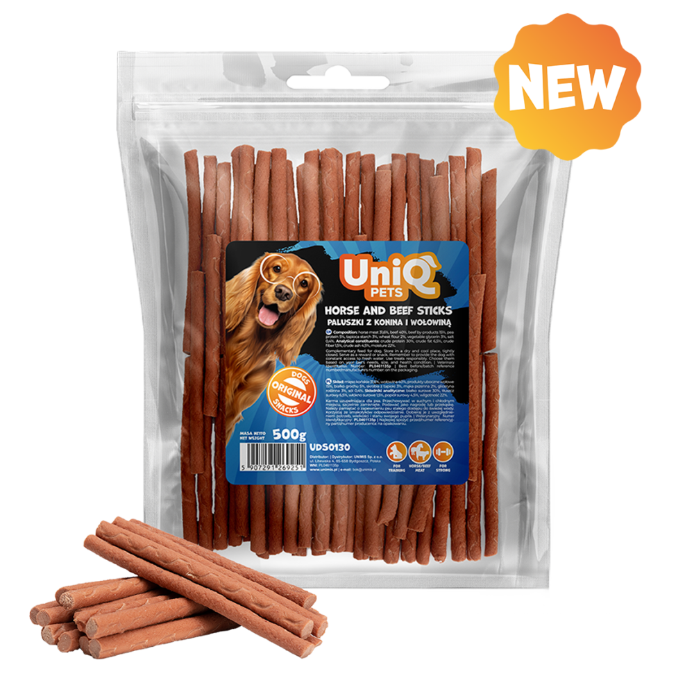 UniQ Pets przysmaki dla psa MEATY 500 g paluszki z konina i wołowiną – zdjęcie produktu 2