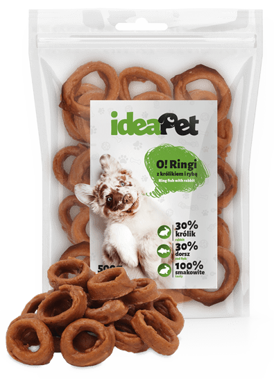 b5481ce57ccd66af7591097a66adb1f5.png IdeaPet Ringi z królikiem i rybą 500 g – przysmak dla psa