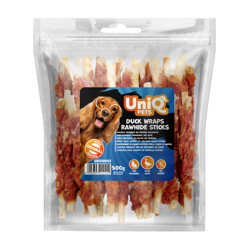 d351a75682d007a6e2ca8dd2f7dec523.png UniQ Pets przysmaki dla psa 500 g Kaczka owinięta na patyku wołowym – zdjęcie produktu 2