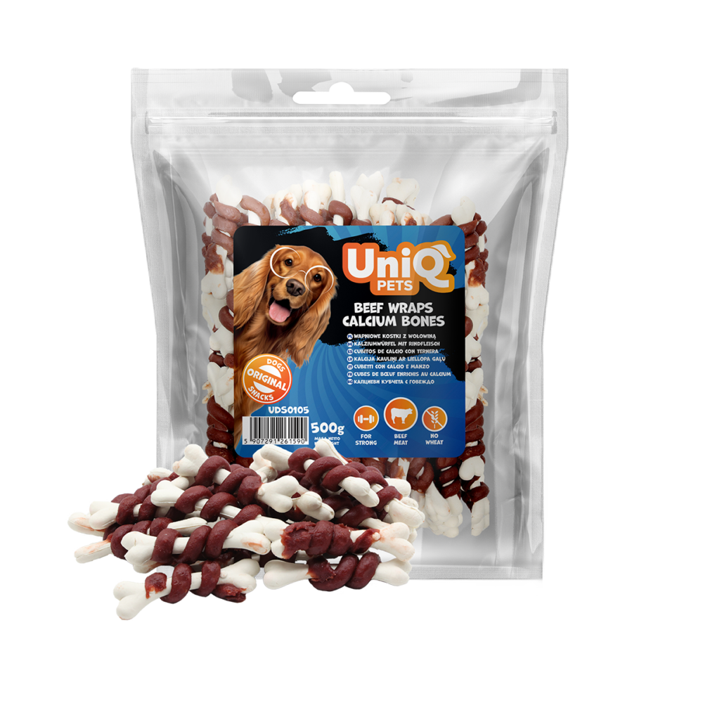 dee492366ca8217296cd9a44956dd7aa.png UniQ Pets przysmaki dla psa CHEWY 500 g wapniowe kostki z wołowiną
