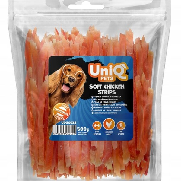 faf786badcccc85d18d63c84abeca46c.jpg UniQ Pets przysmak dla psa miękkie stripsy z kurczaka 500 g