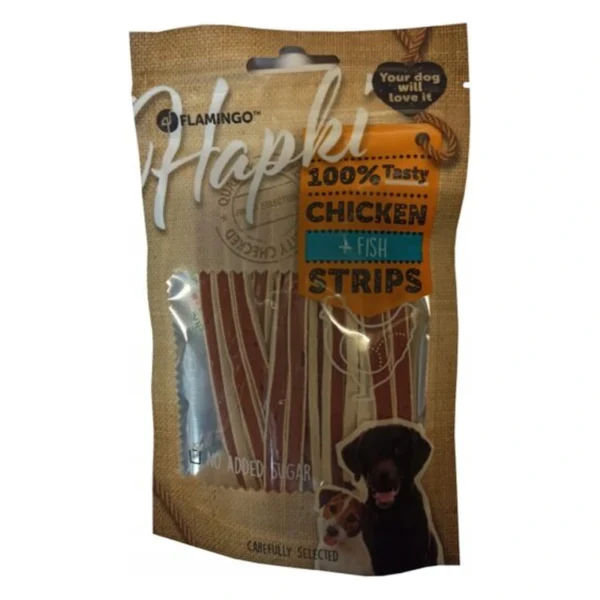 FLAMINGO 85g CHICK'N FISH STRIPS – zbliżenie produktu FLAMINGO 85g CHICK'N FISH STRIPS – zbliżenie na białym tle