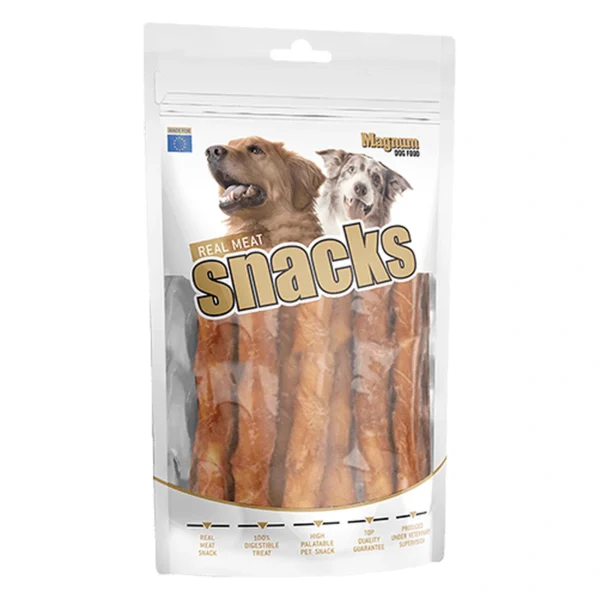 MAGNUM pałka wołowa z kurczakiem 500 g ok. 25 cm Przysmak dla psa – zbliżenie produktu MAGNUM pałka wołowa z kurczakiem 500 g ok. 25 cm Przysmak dla psa – zbliżenie na białym tle