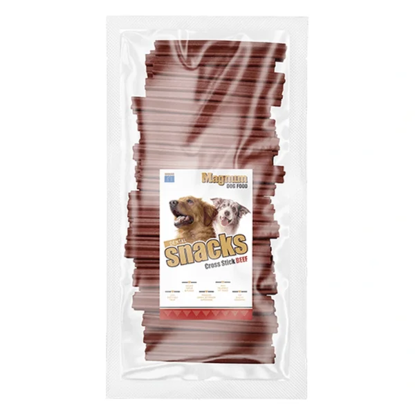 MAGNUM Patyczki dentystyczne gwiazdki o smaku wołowiny dla psa 50 szt. – zbliżenie produktu MAGNUM Patyczki dentystyczne gwiazdki o smaku wołowiny dla psa 50 szt. – zbliżenie na białym tle