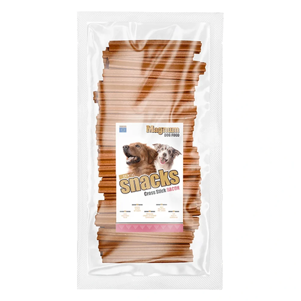 MAGNUM Patyczki dentystyczne gwiazdki bekon 50 szt. Przysmak dla psa – zbliżenie produktu MAGNUM Patyczki dentystyczne gwiazdki bekon 50 szt. Przysmak dla psa – zbliżenie na białym tle