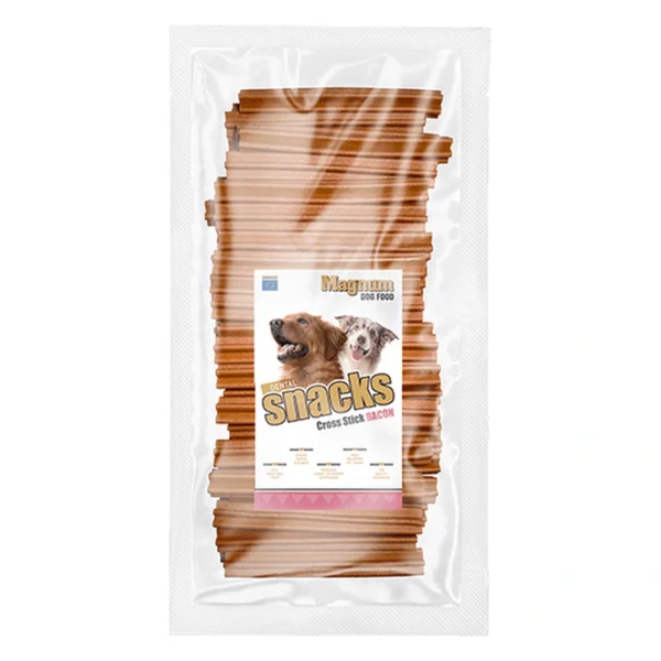 MAGNUM Patyczki dentystyczne gwiazdki bekon 50 szt. Przysmak dla psa – zbliżenie produktu MAGNUM Patyczki dentystyczne gwiazdki bekon 50 szt. Przysmak dla psa – zbliżenie na białym tle